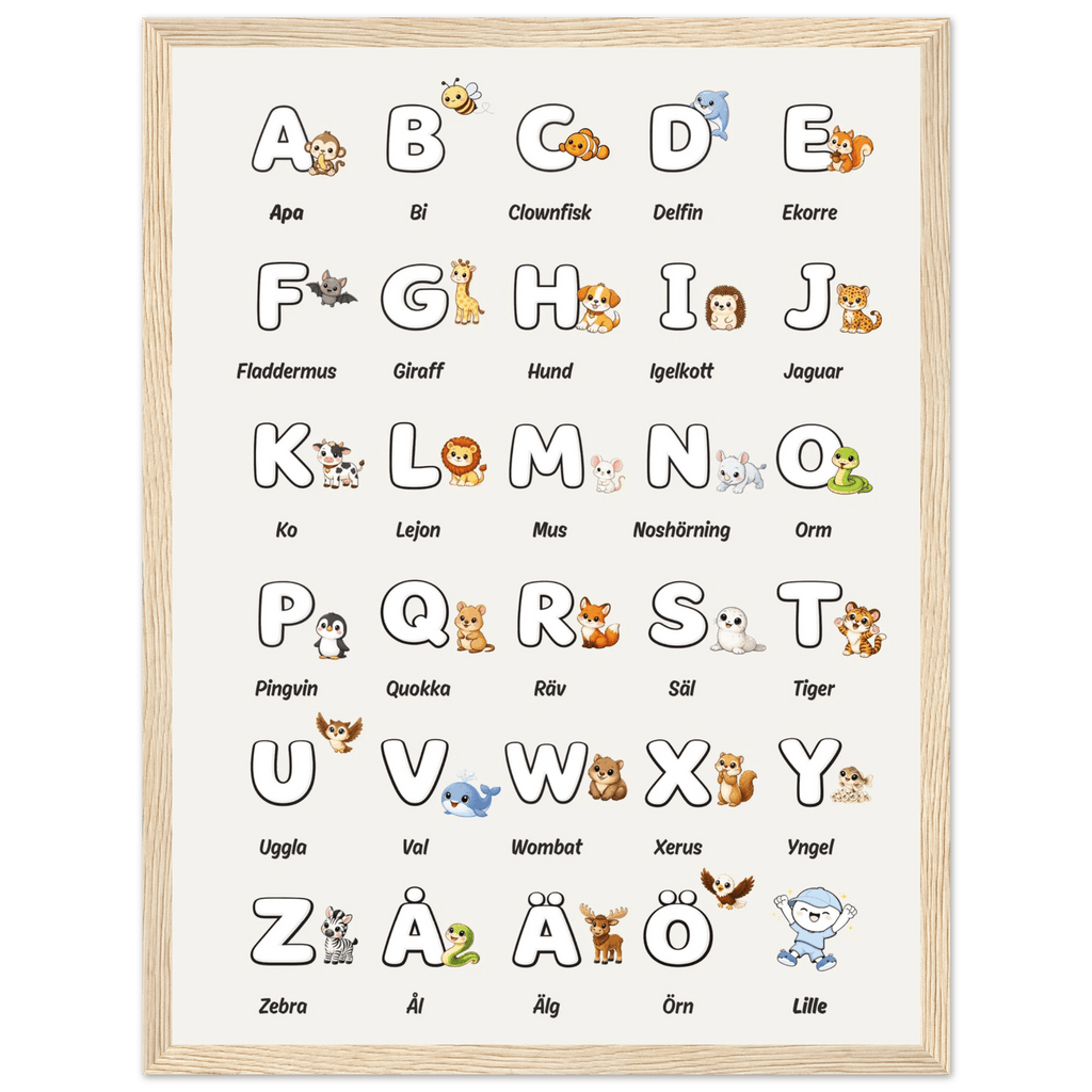 Lilles bokstavsposter med djur - Beige poster