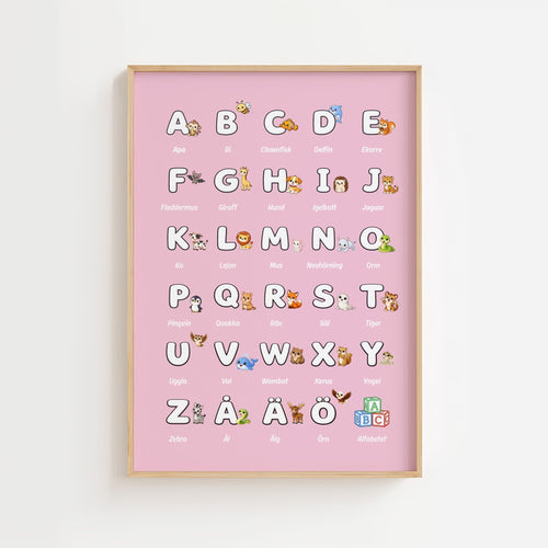 Lilles bokstavsposter med djur - Rosa poster