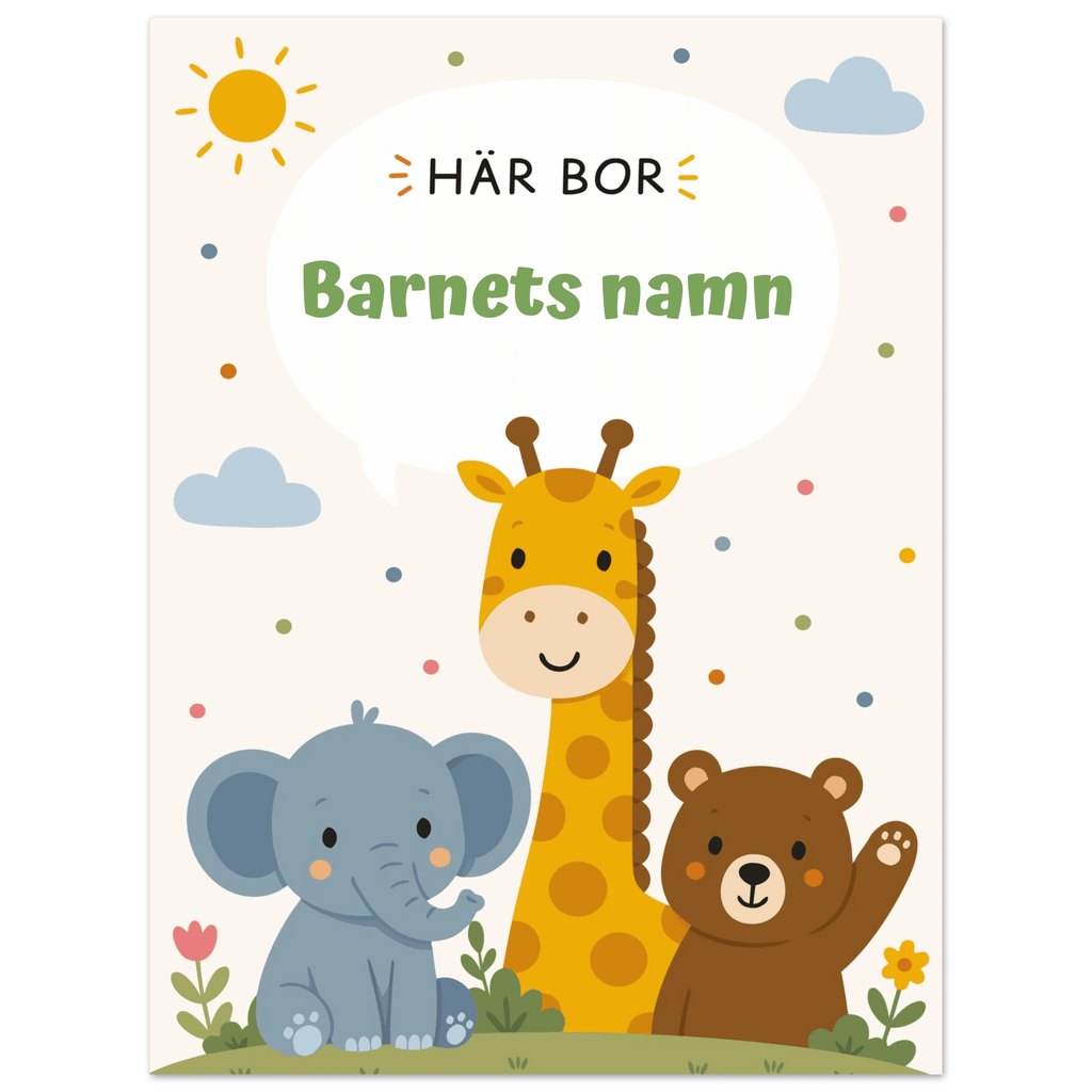 Personlig namnposter för barnrum | Här bor poster