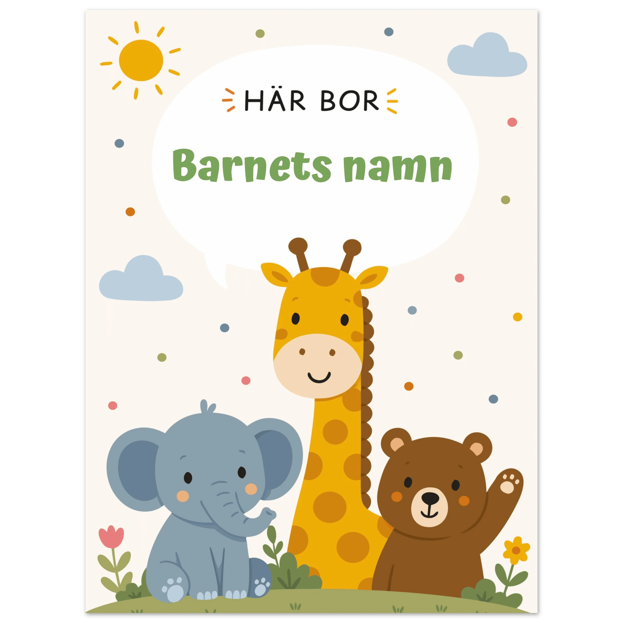 Personlig namnposter för barnrum | Här bor poster