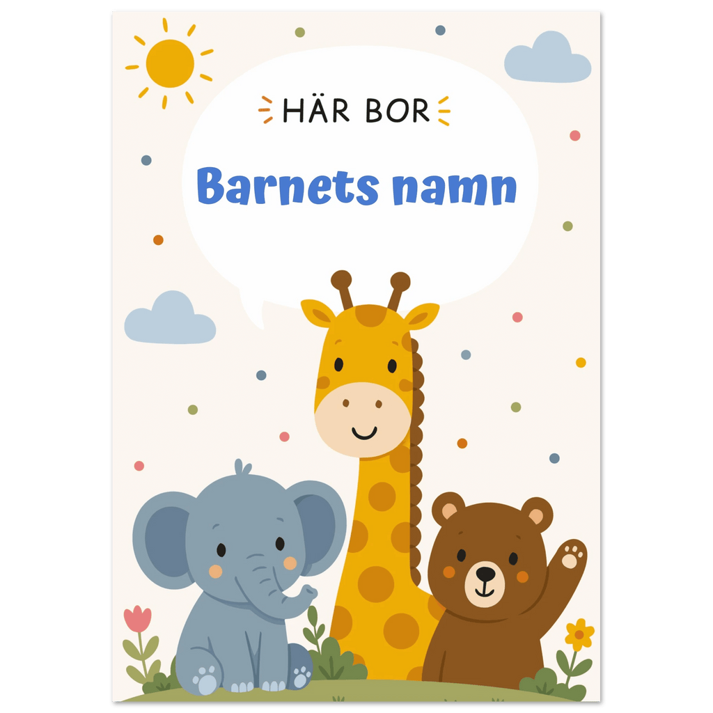Personlig namnposter för barnrum | Här bor poster