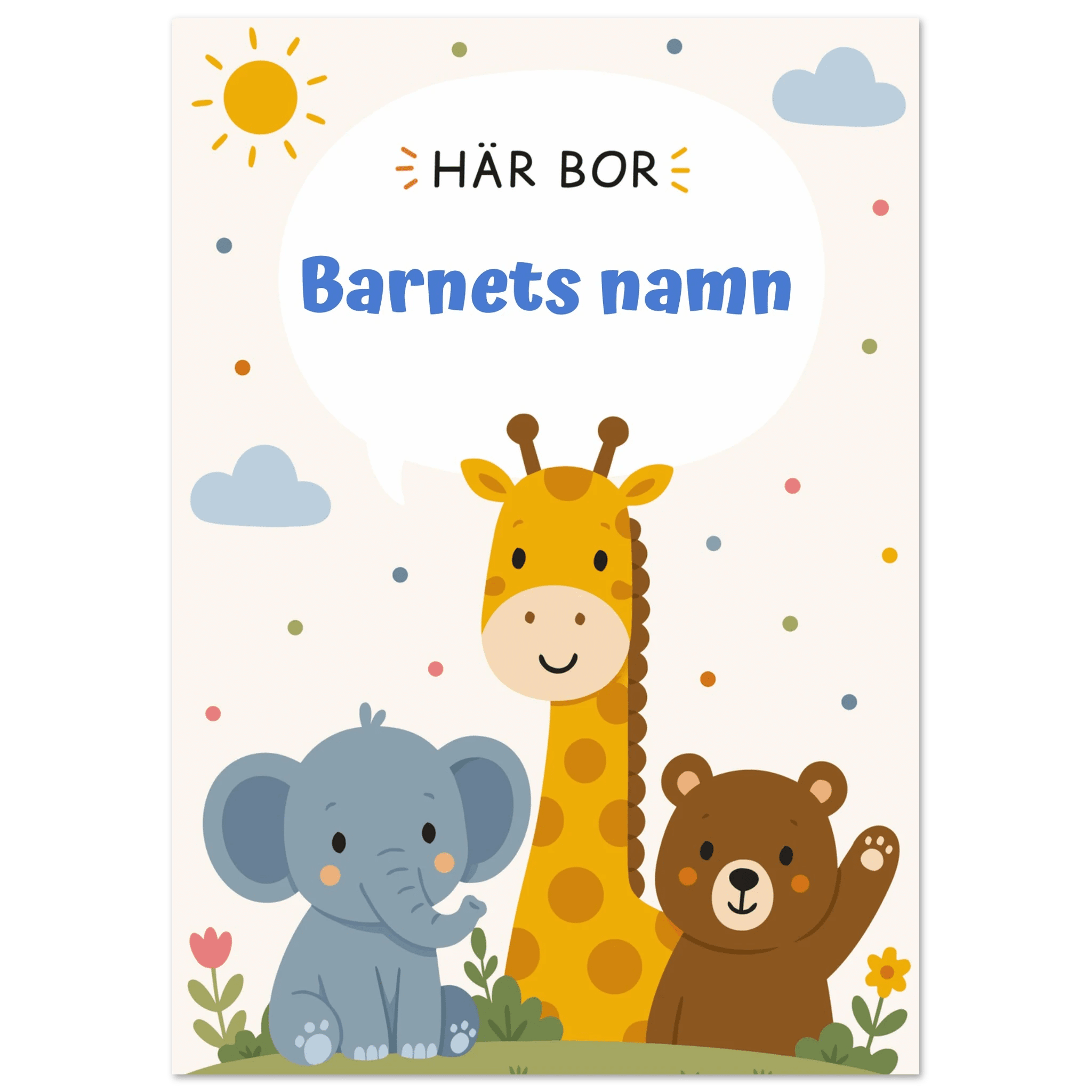 Personlig namnposter för barnrum | Här bor poster
