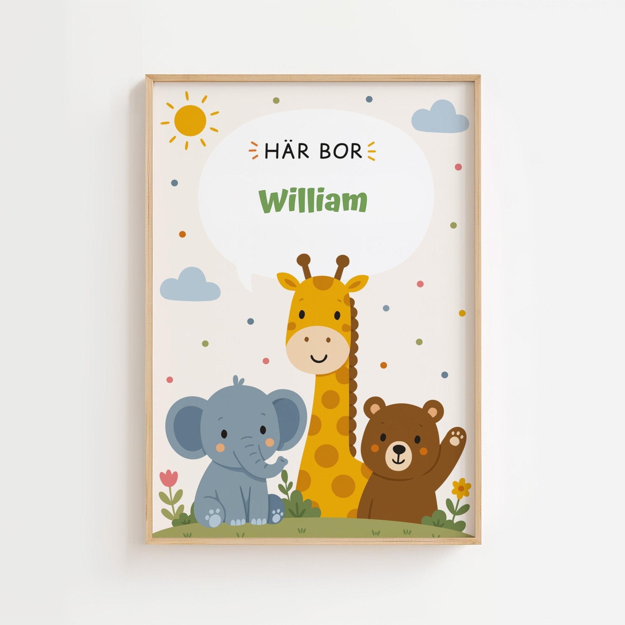 Personlig namnposter för barnrum | Här bor poster