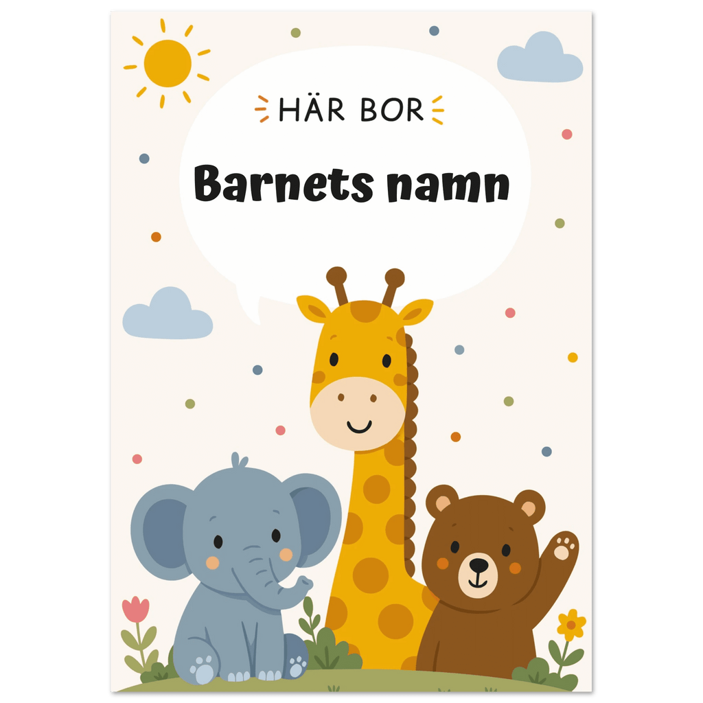 Personlig namnposter för barnrum | Här bor poster