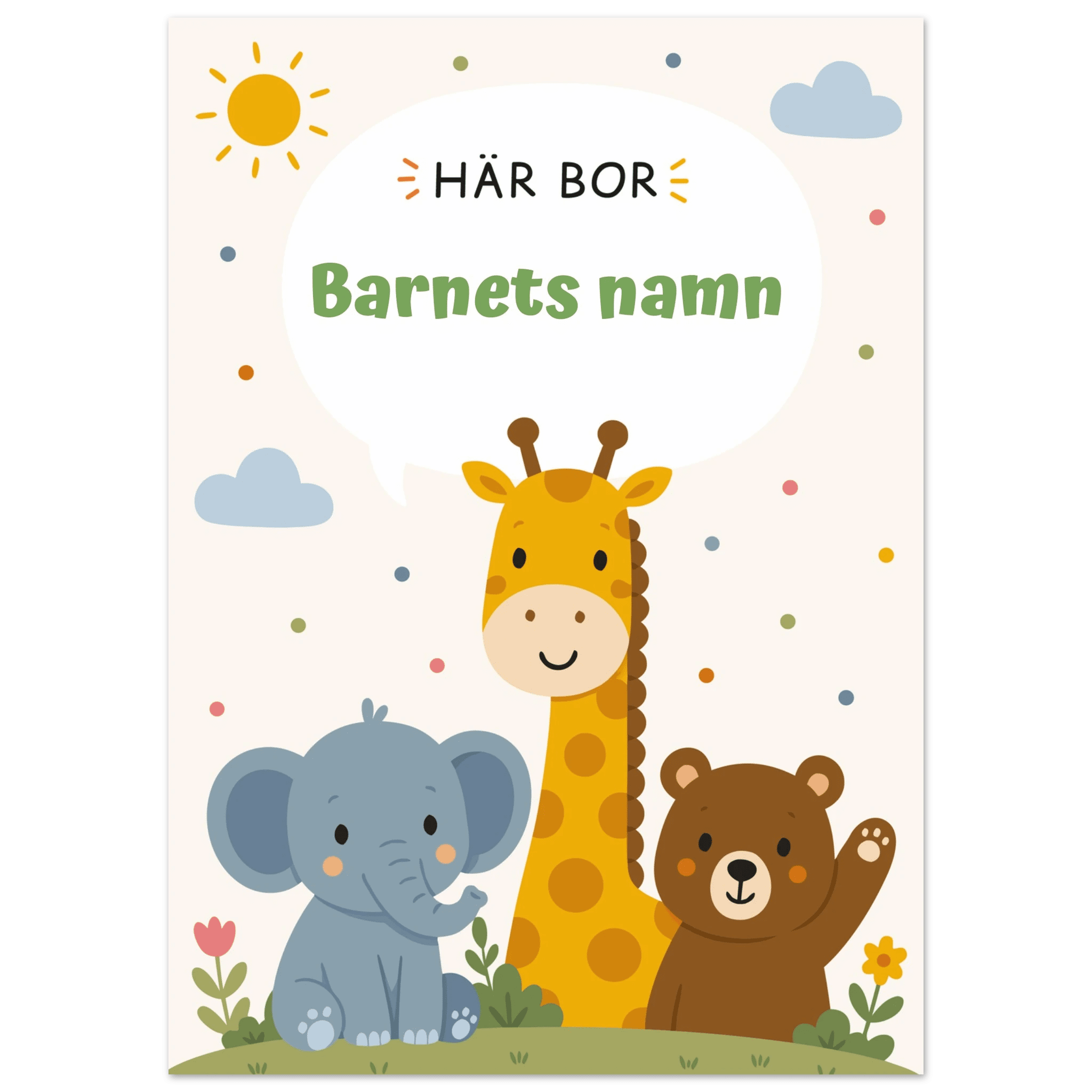 Personlig namnposter för barnrum | Här bor poster