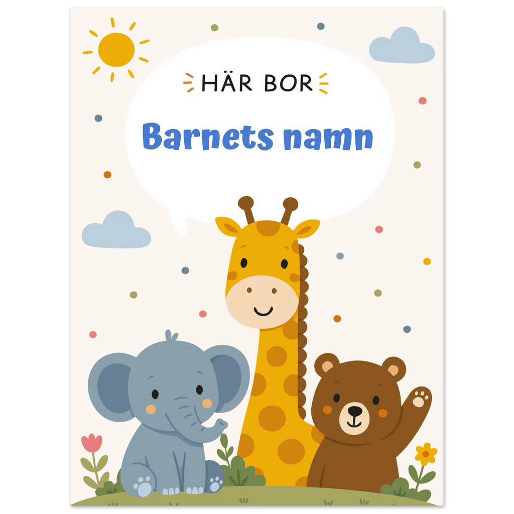 Personlig namnposter för barnrum | Här bor poster