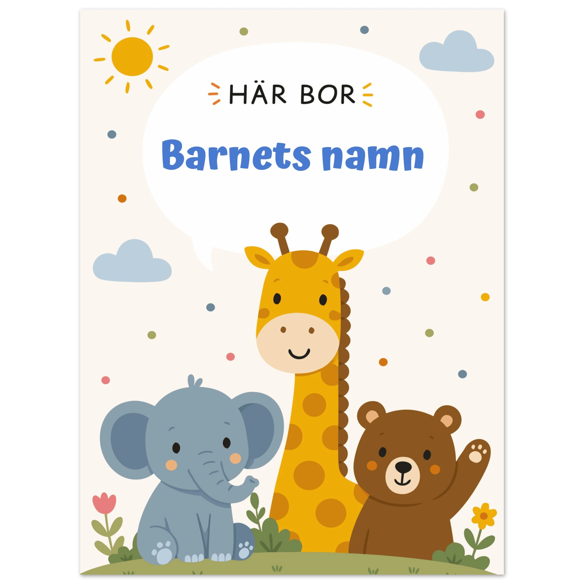 Personlig namnposter för barnrum | Här bor poster