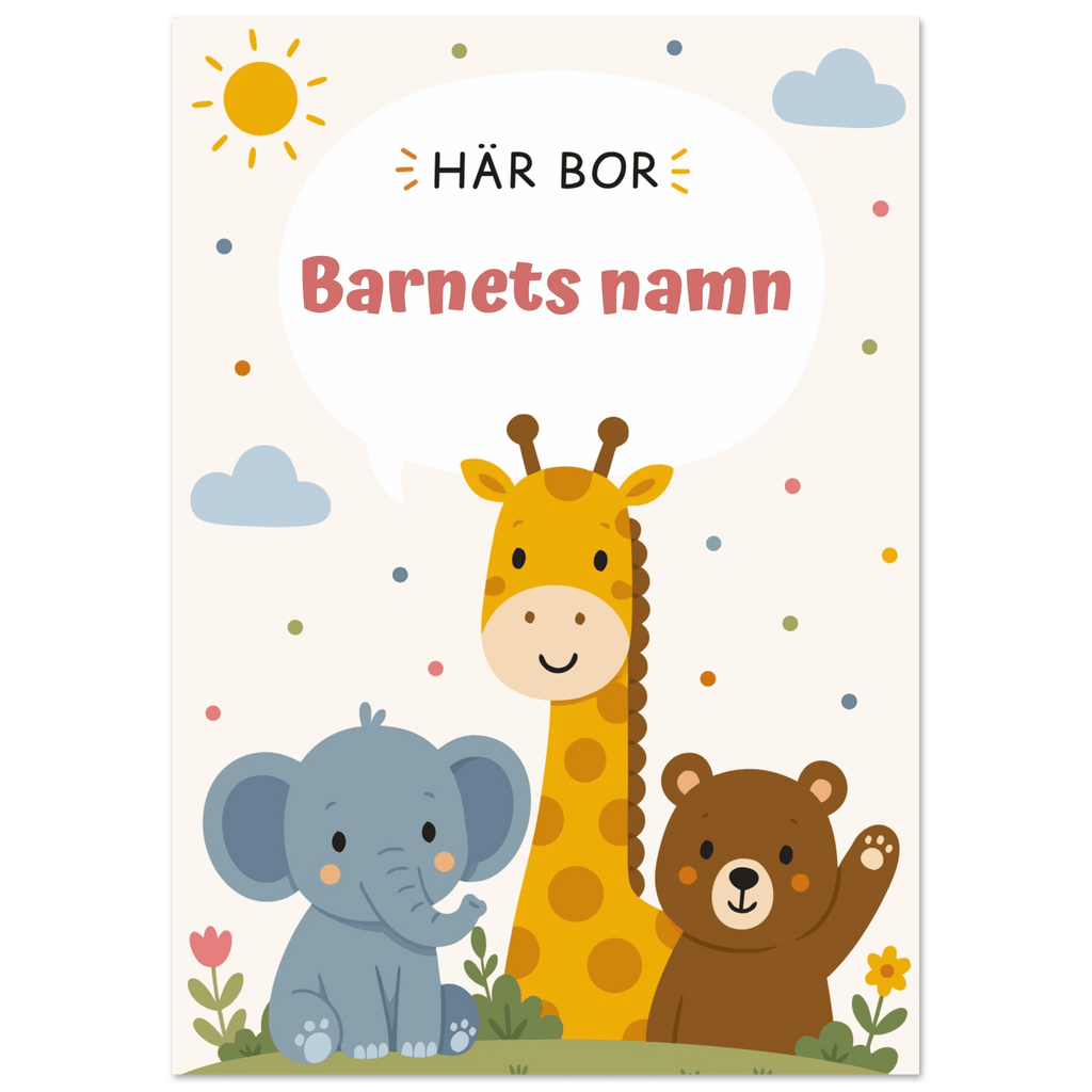 Personlig namnposter för barnrum | Här bor poster