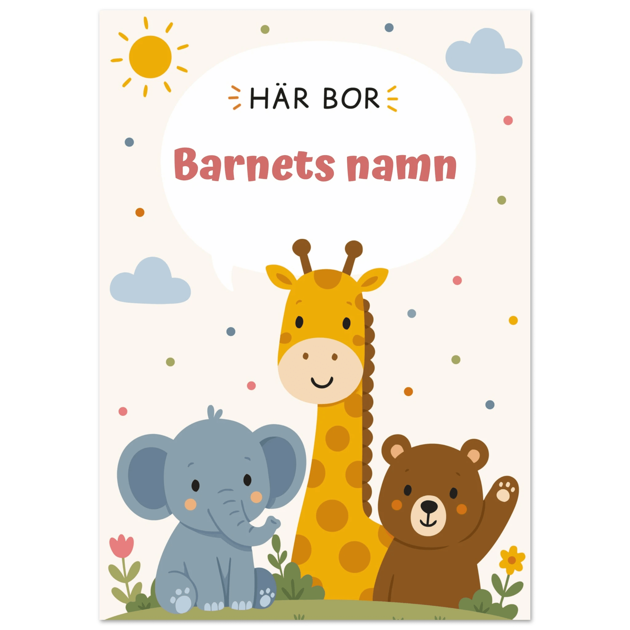 Personlig namnposter för barnrum | Här bor poster