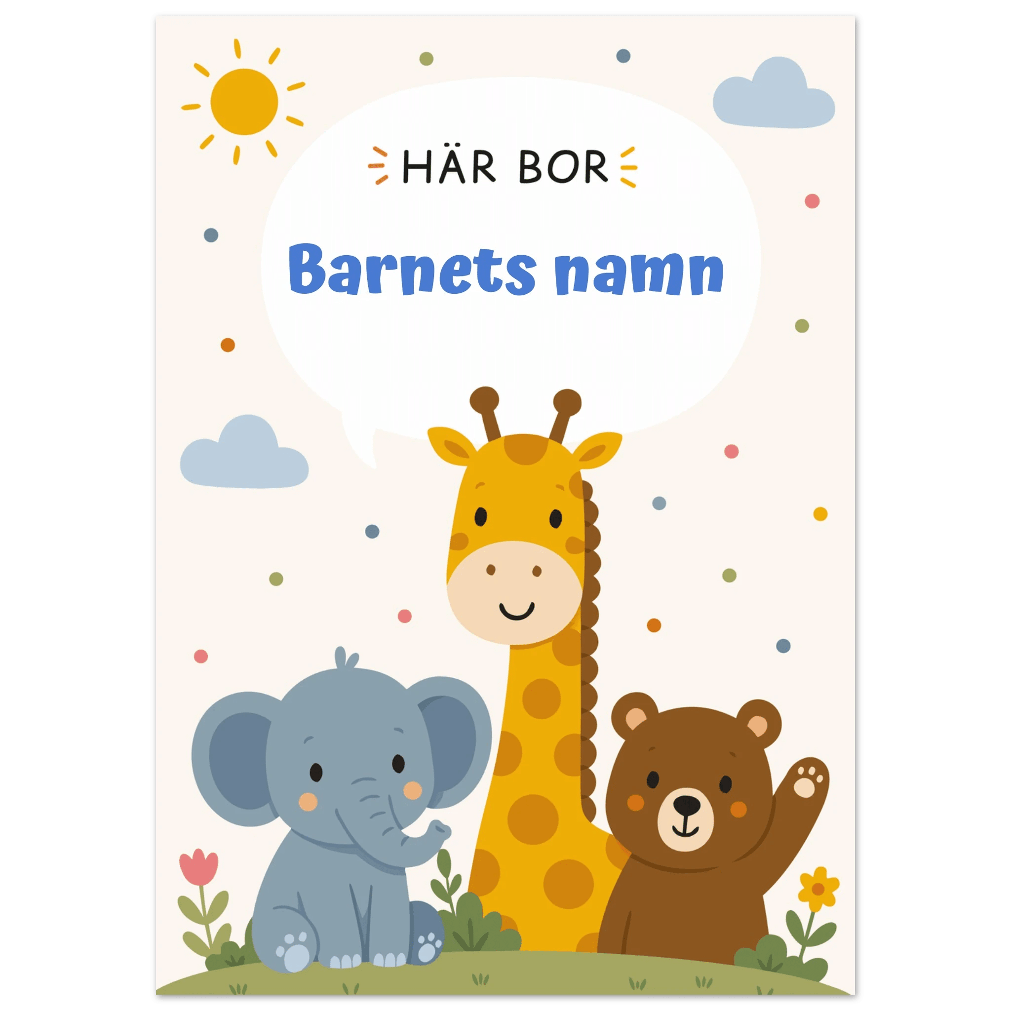 Personlig namnposter för barnrum | Här bor poster