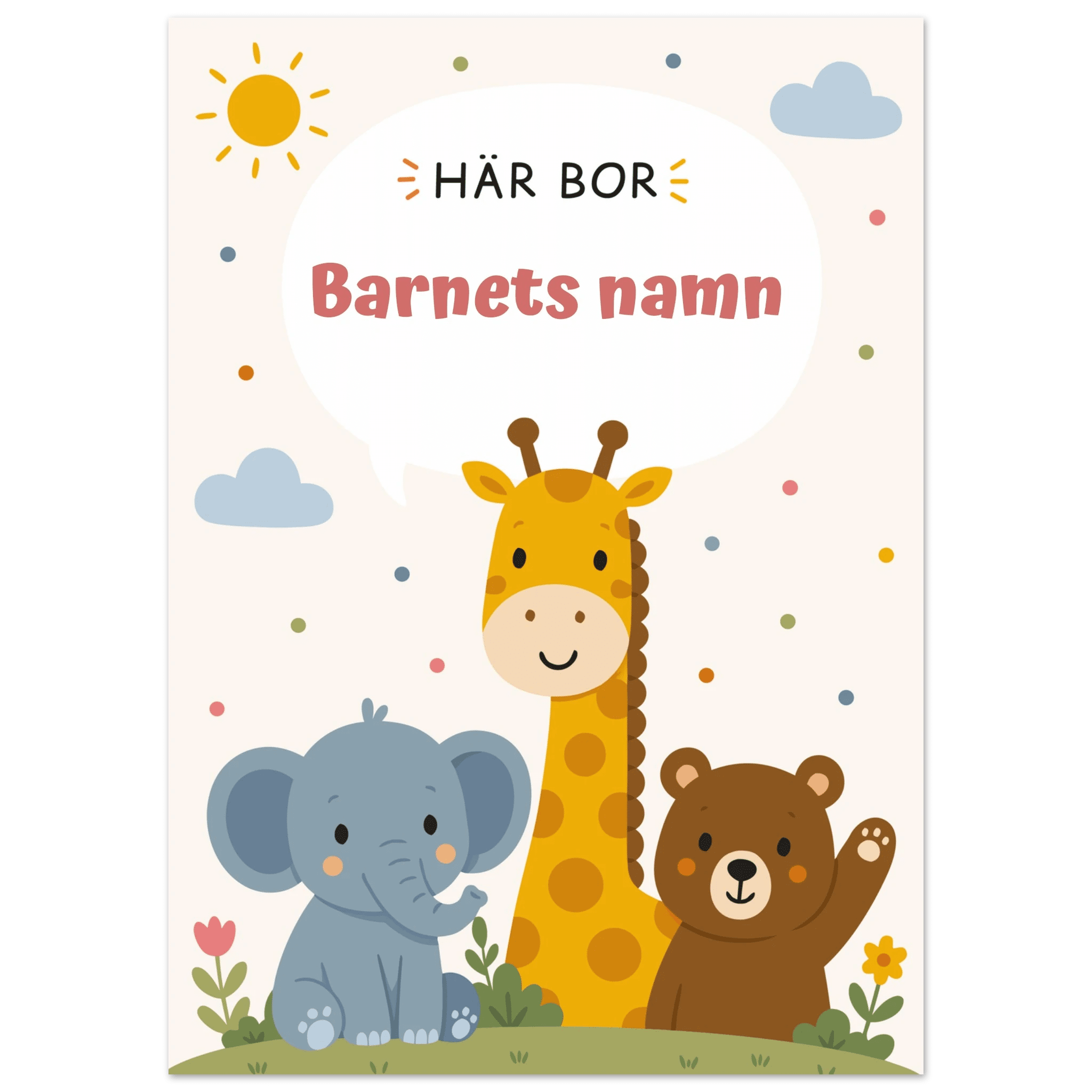 Personlig namnposter för barnrum | Här bor poster