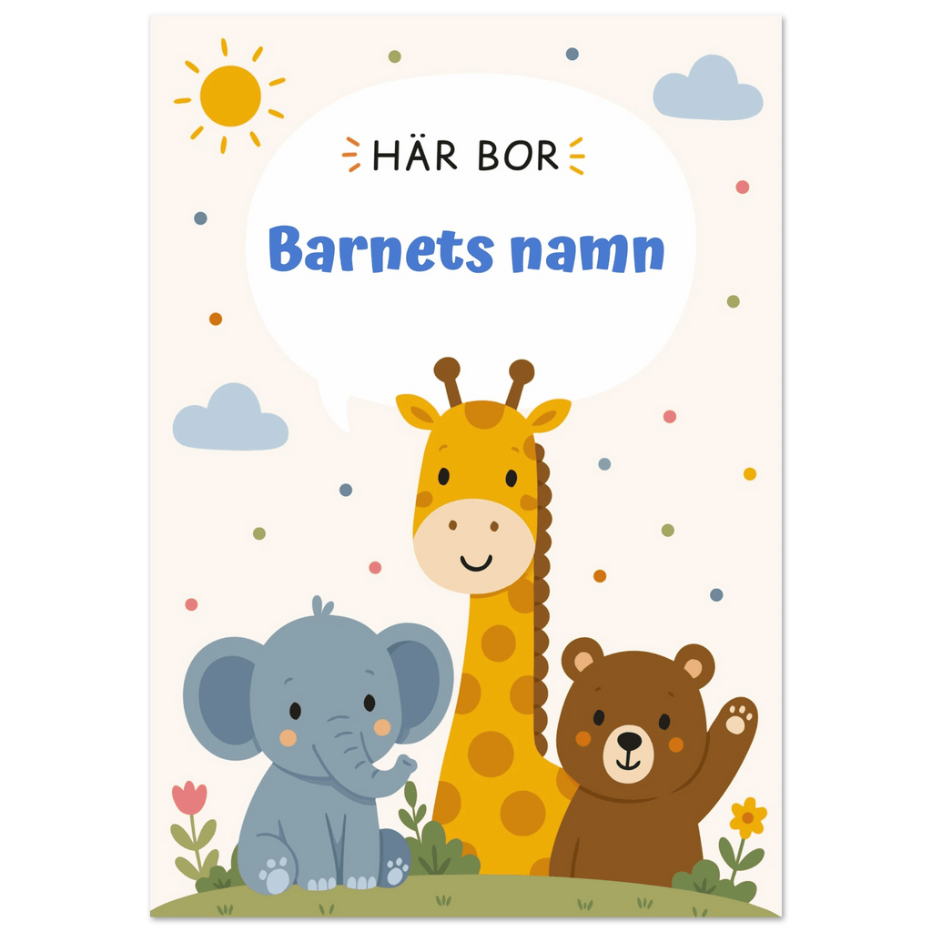 Personlig namnposter för barnrum | Här bor poster
