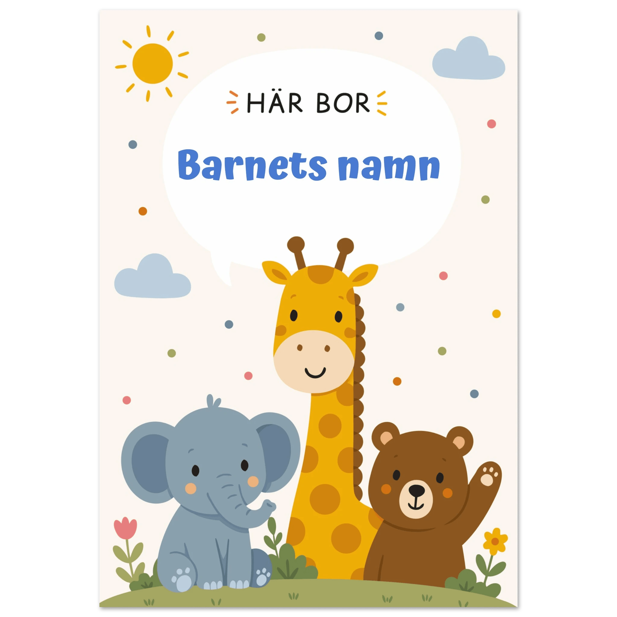Personlig namnposter för barnrum | Här bor poster