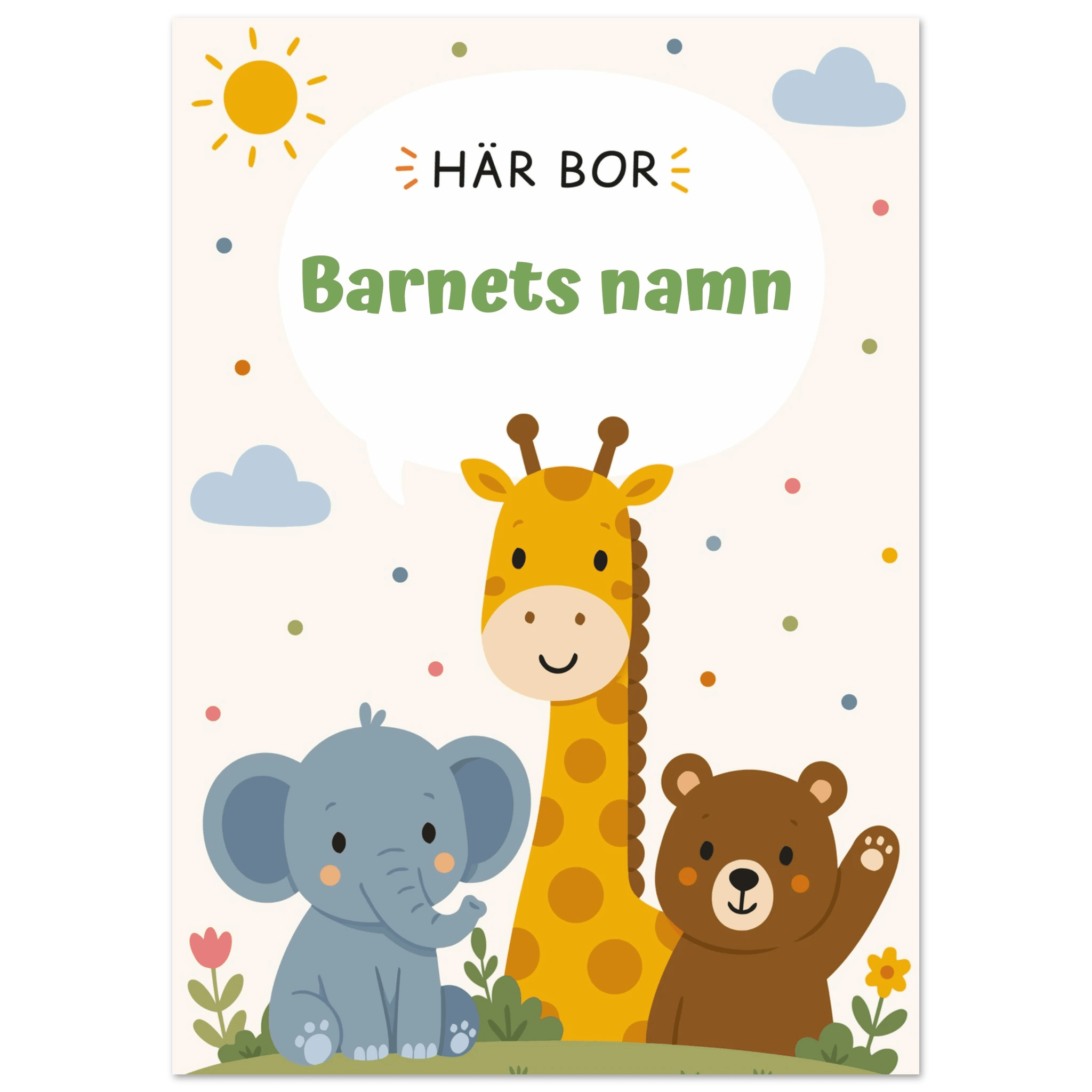 Personlig namnposter för barnrum | Här bor poster