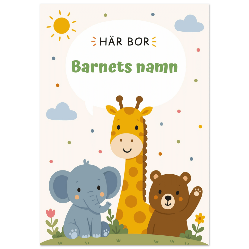 Personlig namnposter för barnrum | Här bor poster