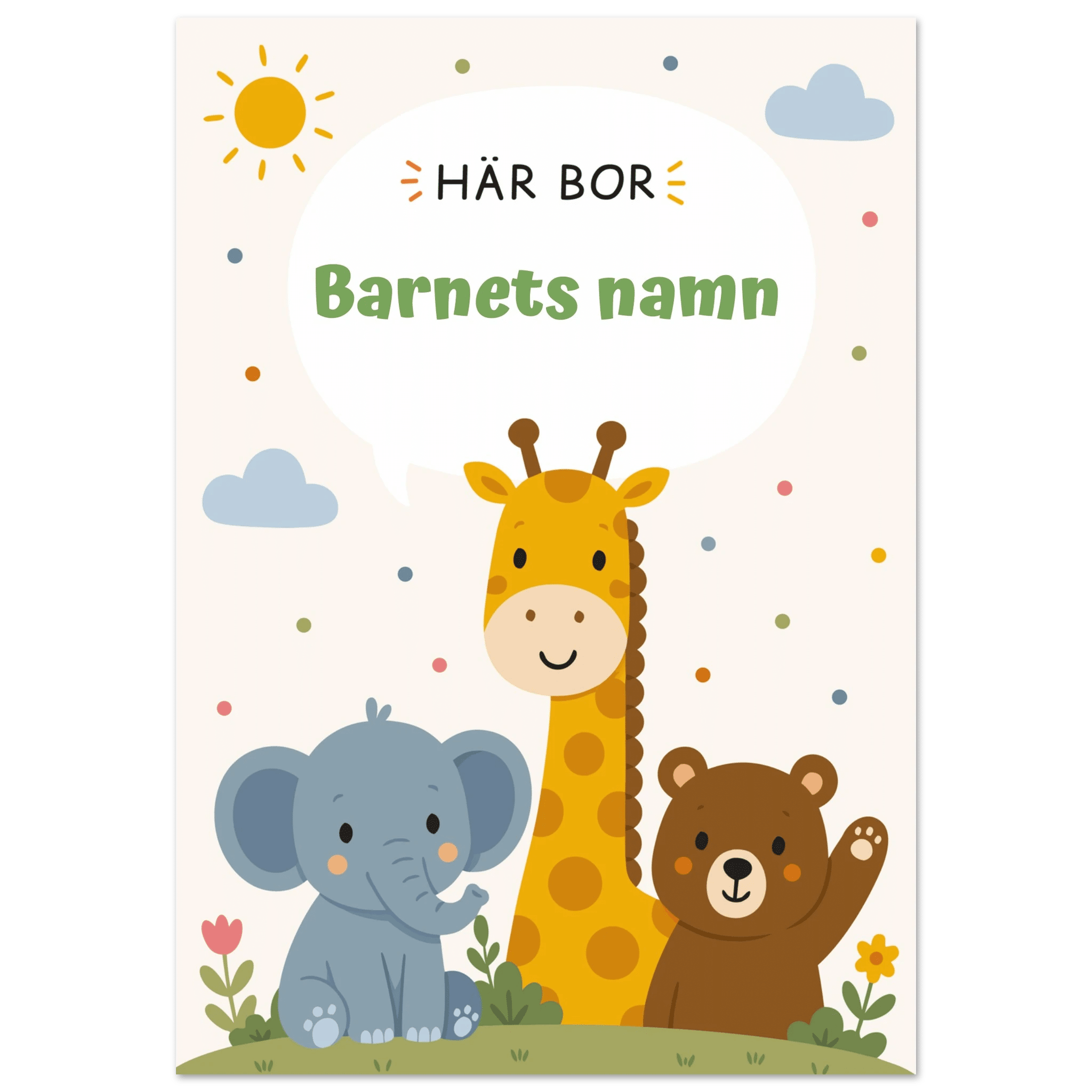 Personlig namnposter för barnrum | Här bor poster