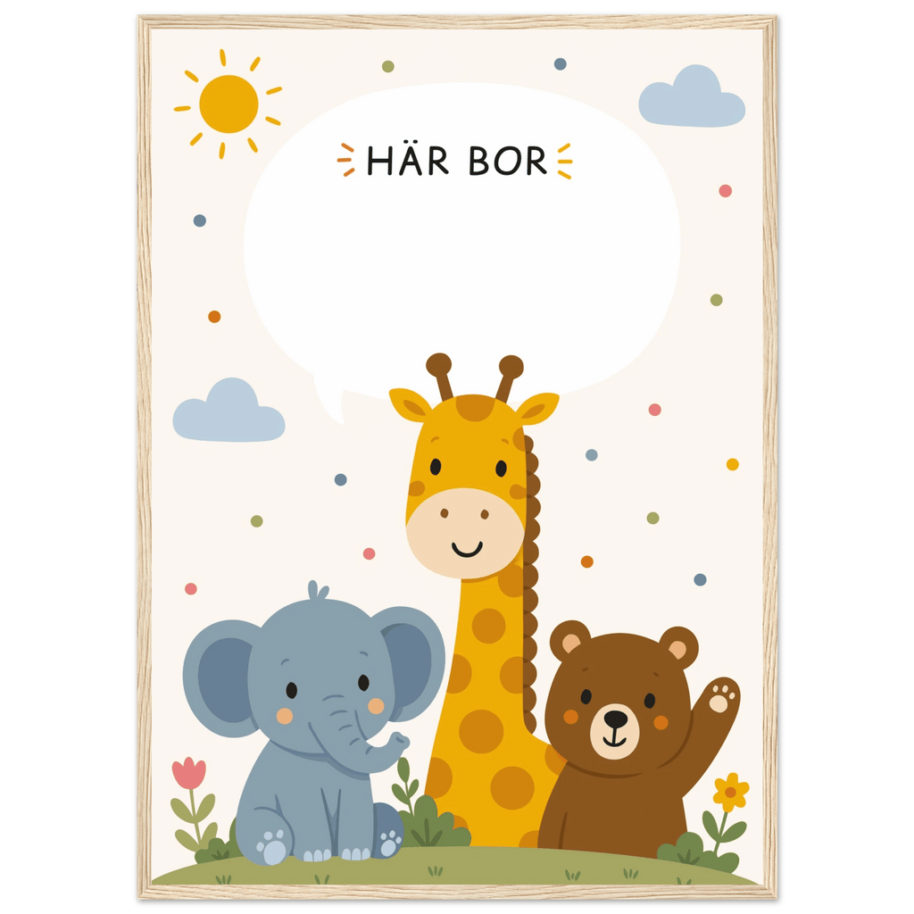 Personlig namnposter med djur | Här bor ❤️ poster