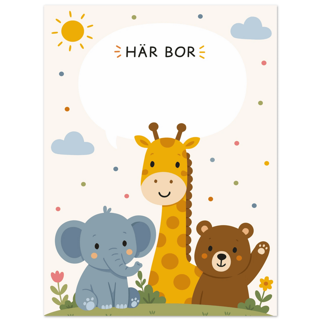 Personlig namnposter med djur | Här bor ❤️ poster