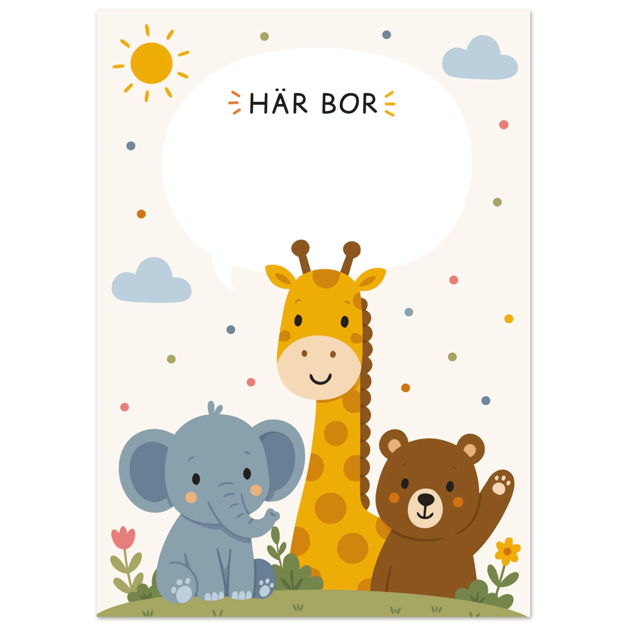 Personlig namnposter med djur | Här bor 🖤 poster