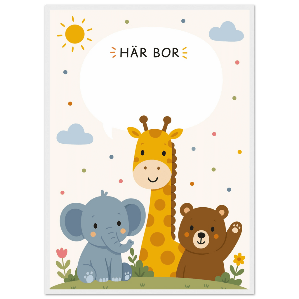 Personlig namnposter med djur | Här bor ❤️ poster