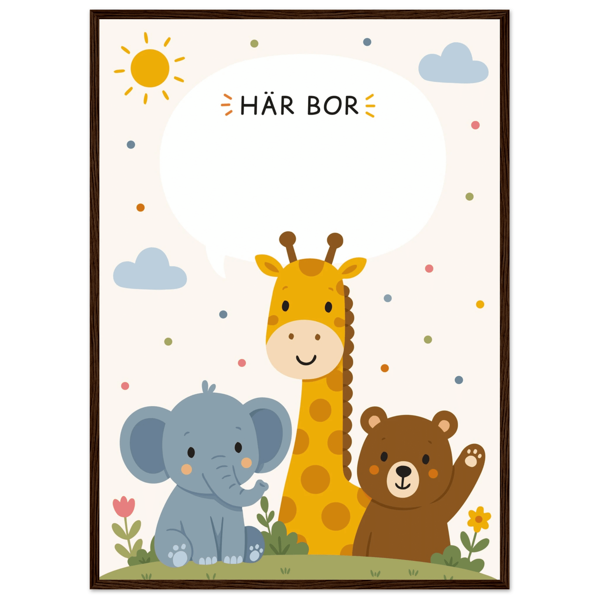 Personlig namnposter med djur | Här bor ❤️ poster