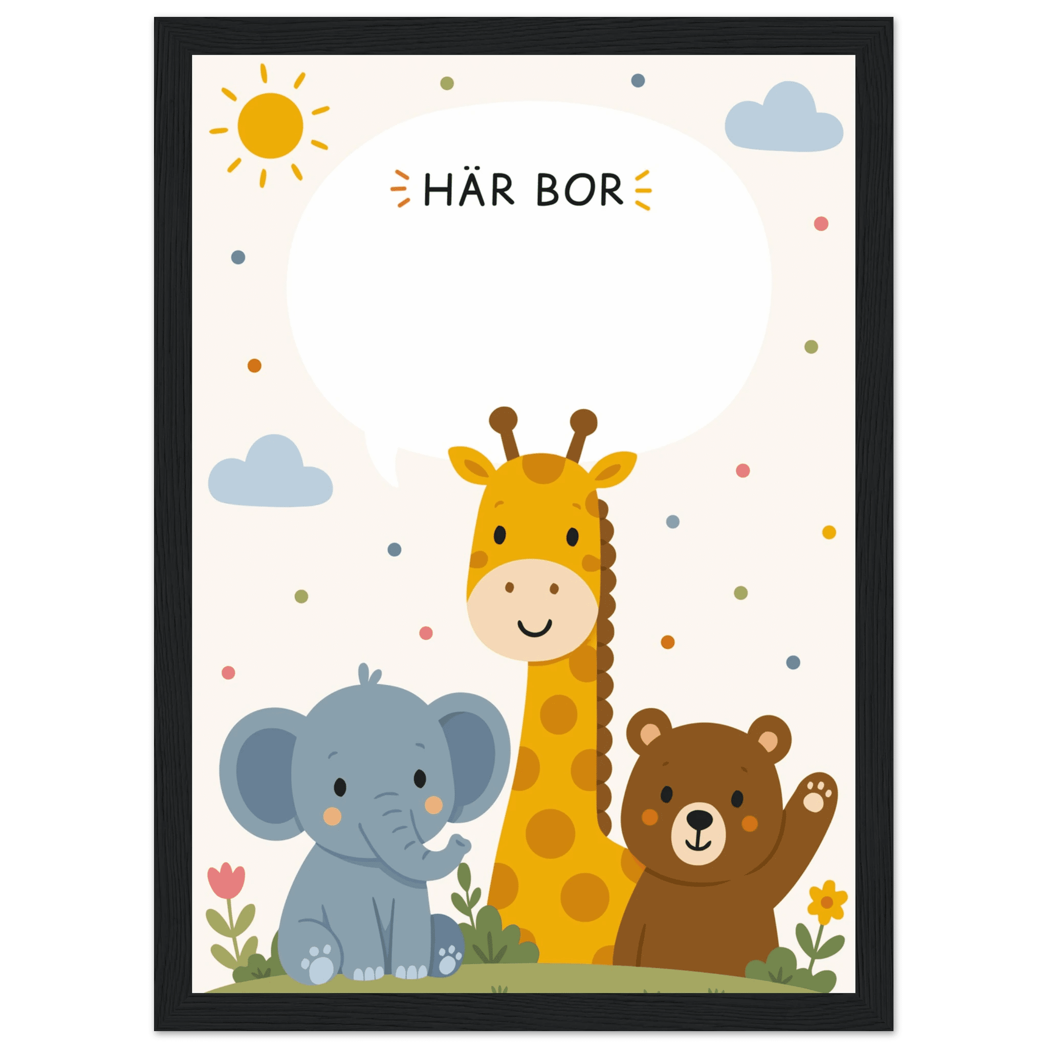 Personlig namnposter med djur | Här bor ❤️ poster