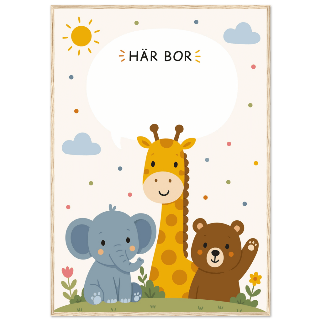 Personlig namnposter med djur | Här bor ❤️ poster