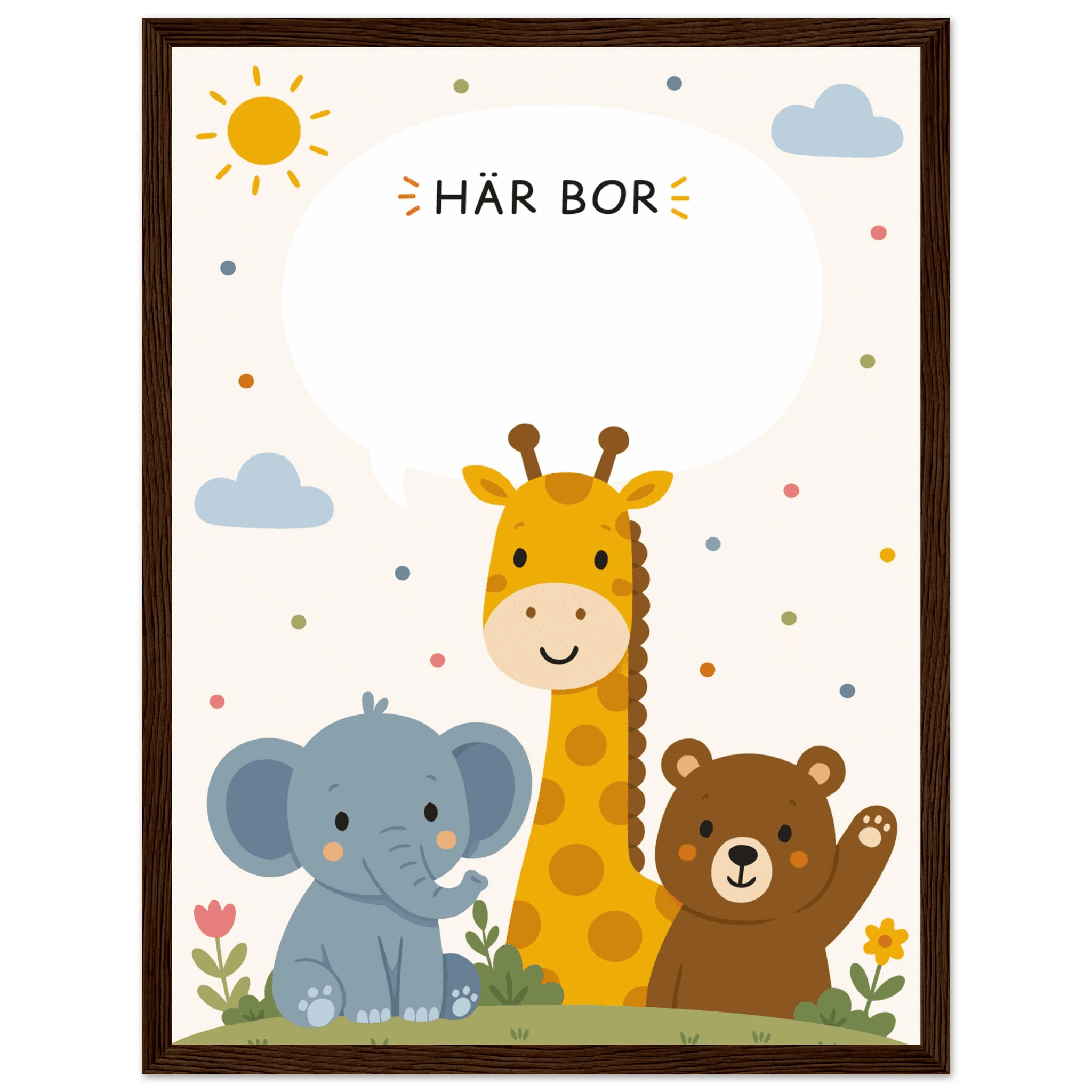 Personlig namnposter med djur | Här bor ❤️ poster
