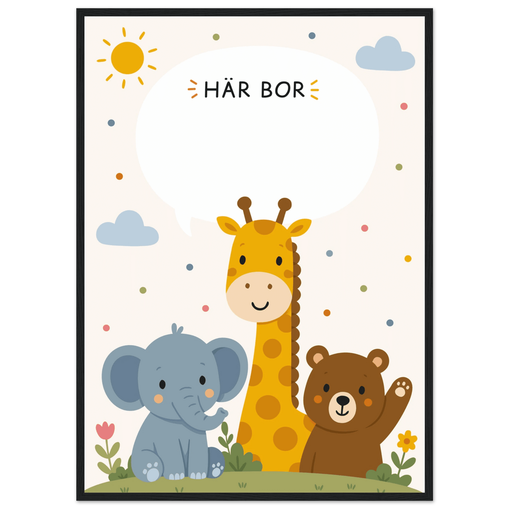 Personlig namnposter med djur | Här bor ❤️ poster