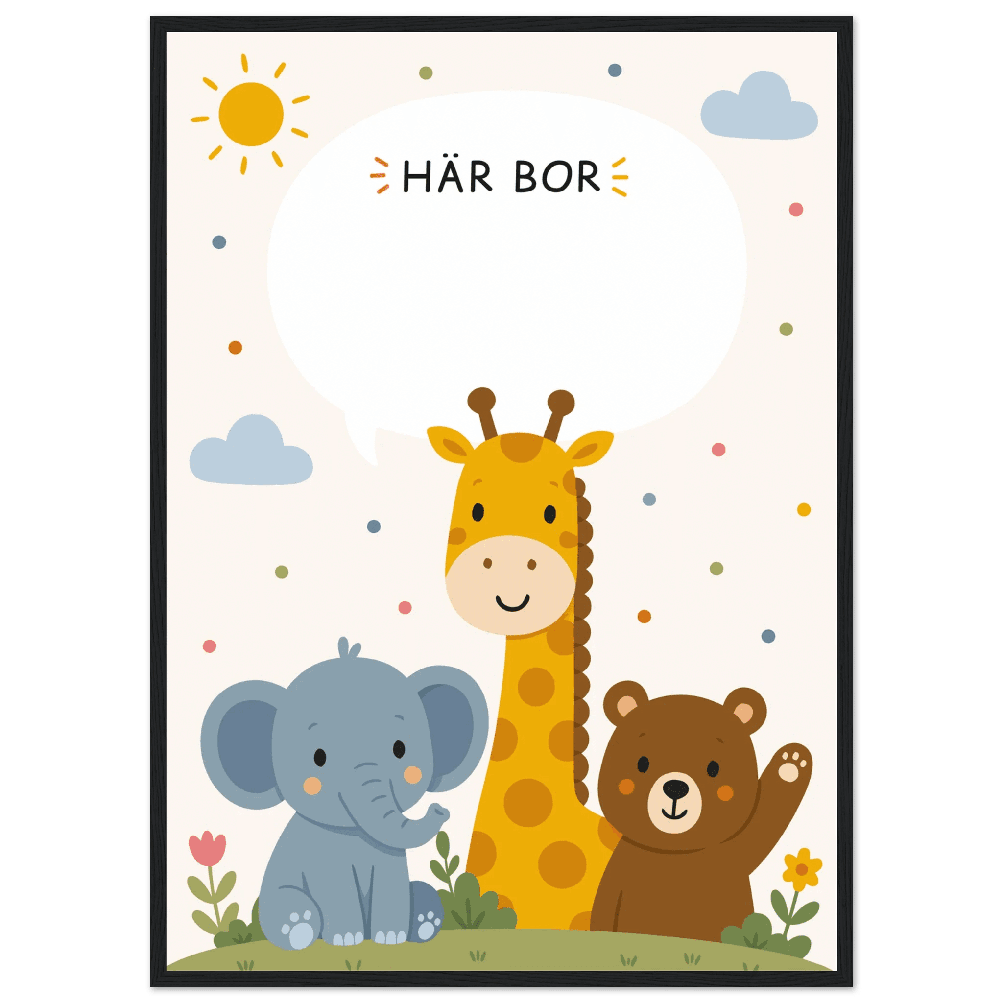 Personlig namnposter med djur | Här bor ❤️ poster