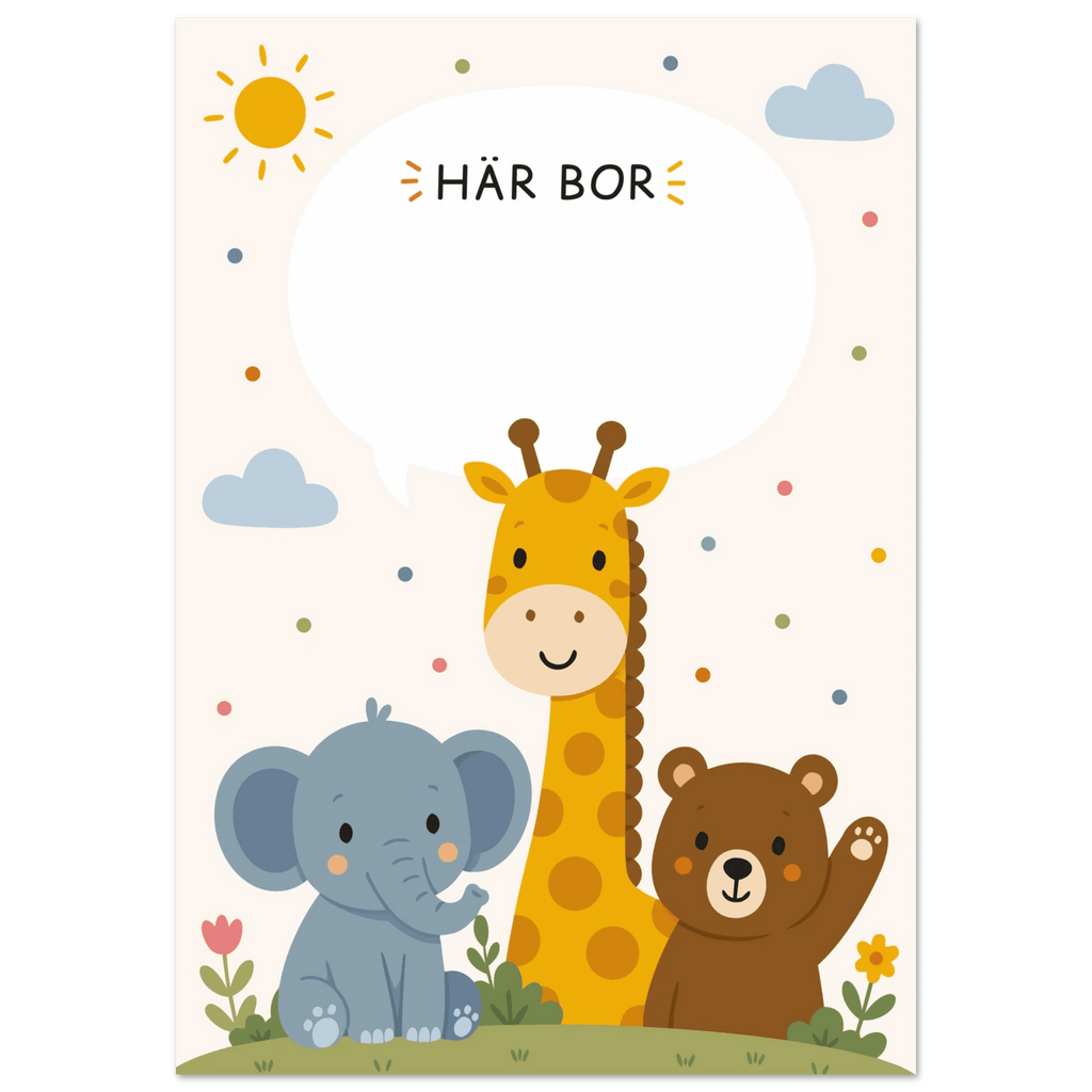Personlig namnposter med djur | Här bor 💚 poster