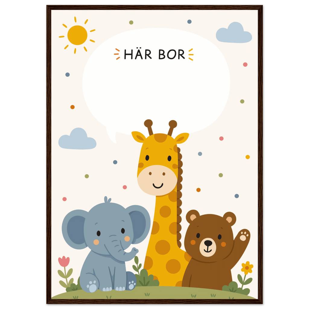 Personlig namnposter med djur | Här bor 💙 poster
