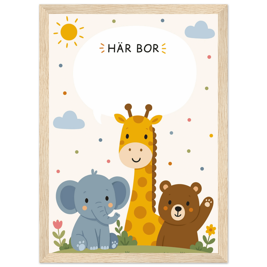 Personlig namnposter med djur | Här bor 💚 poster