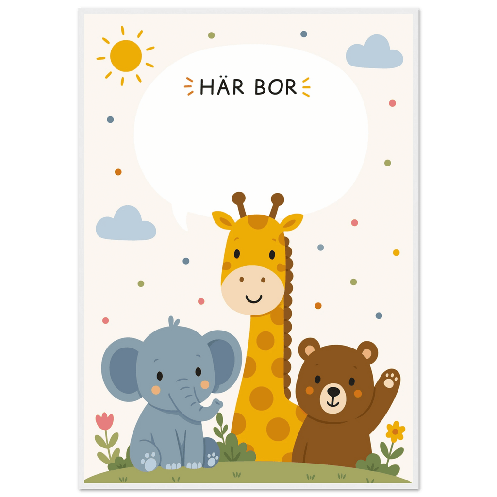 Personlig namnposter med djur | Här bor ❤️ poster