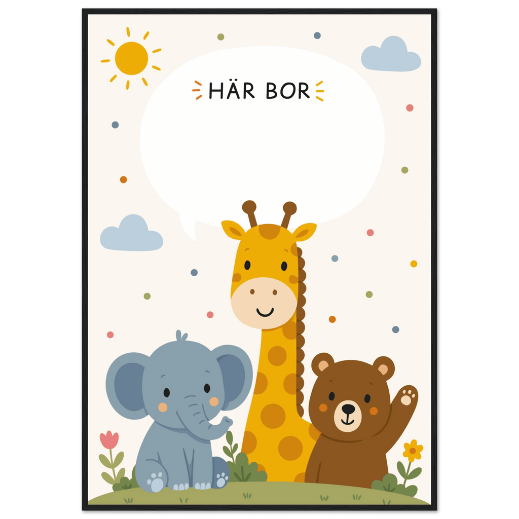 Personlig namnposter med djur | Här bor 💚 poster