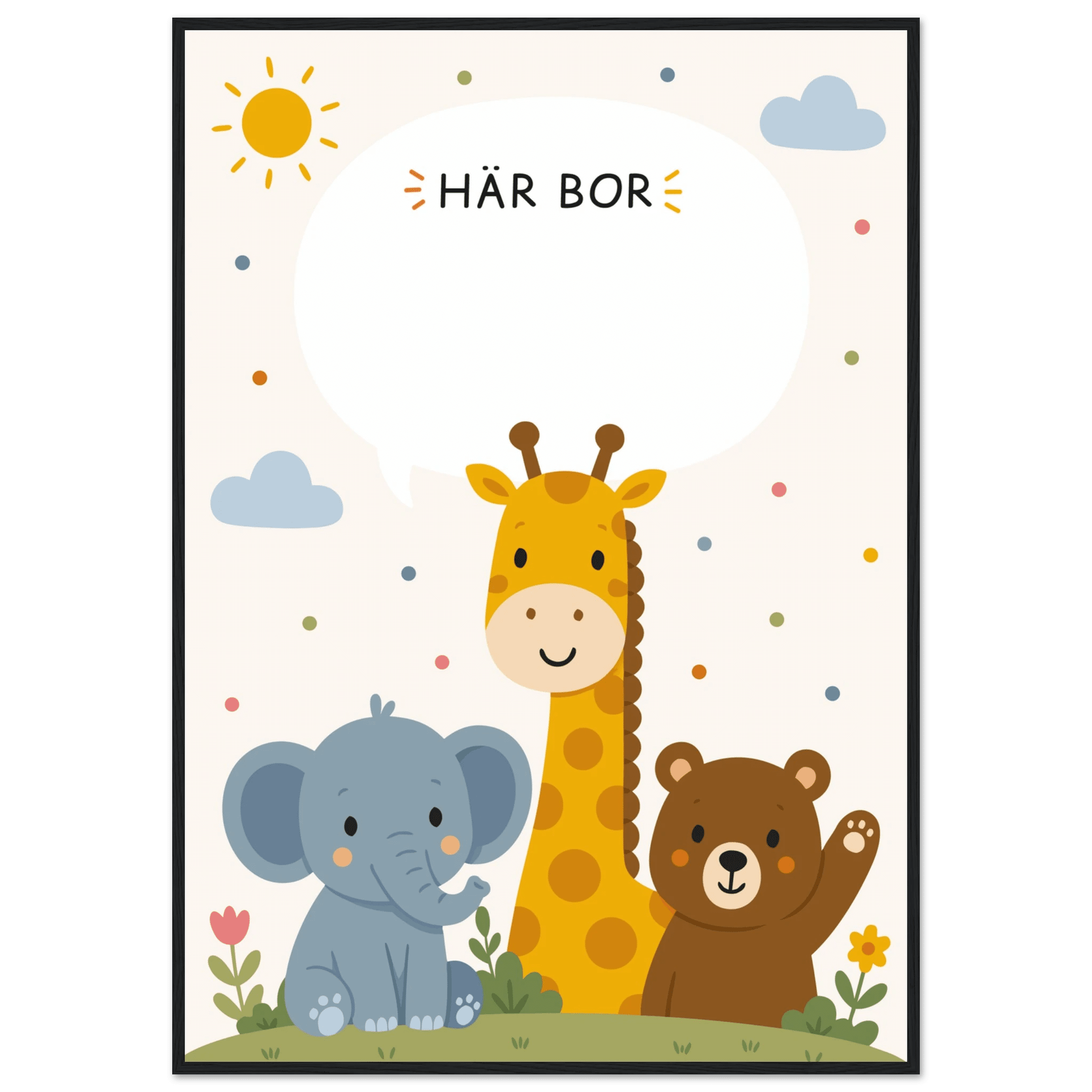 Personlig namnposter med djur | Här bor ❤️ poster