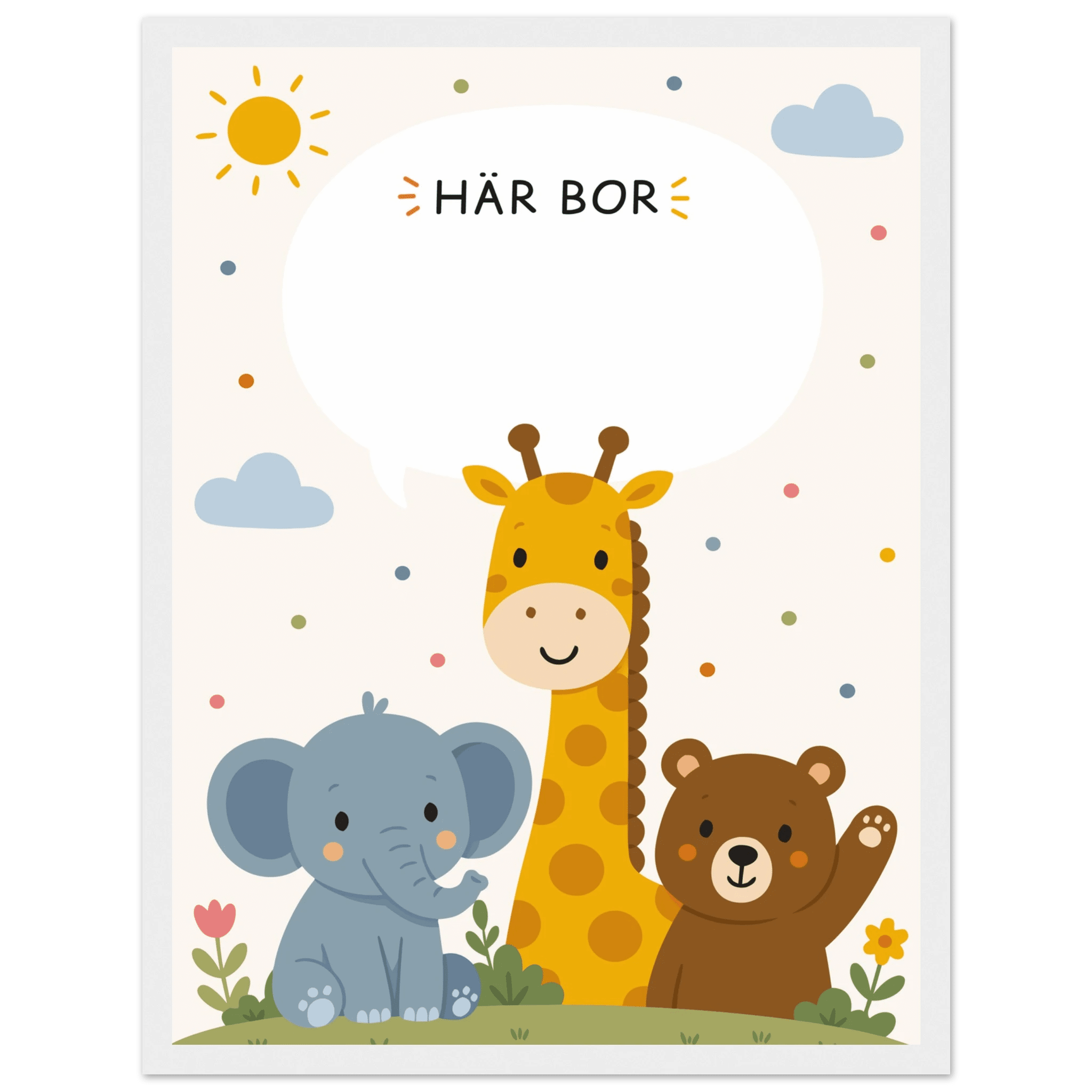 Personlig namnposter med djur | Här bor ❤️ poster