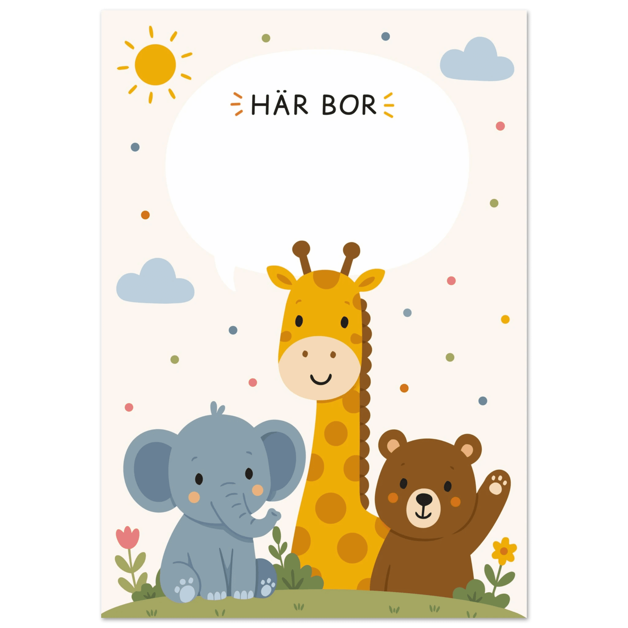 Personlig namnposter med djur | Här bor ❤️ poster