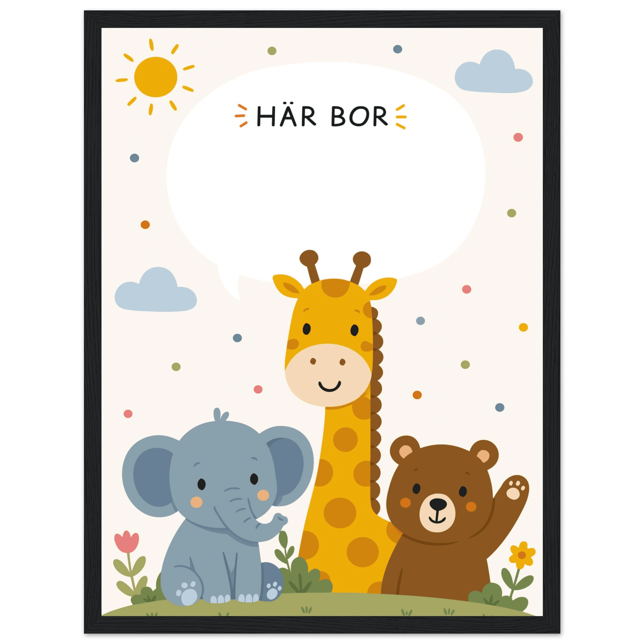 Personlig namnposter med djur | Här bor 💚 poster