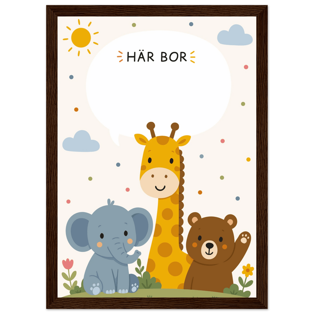 Personlig namnposter med djur | Här bor 💚 poster