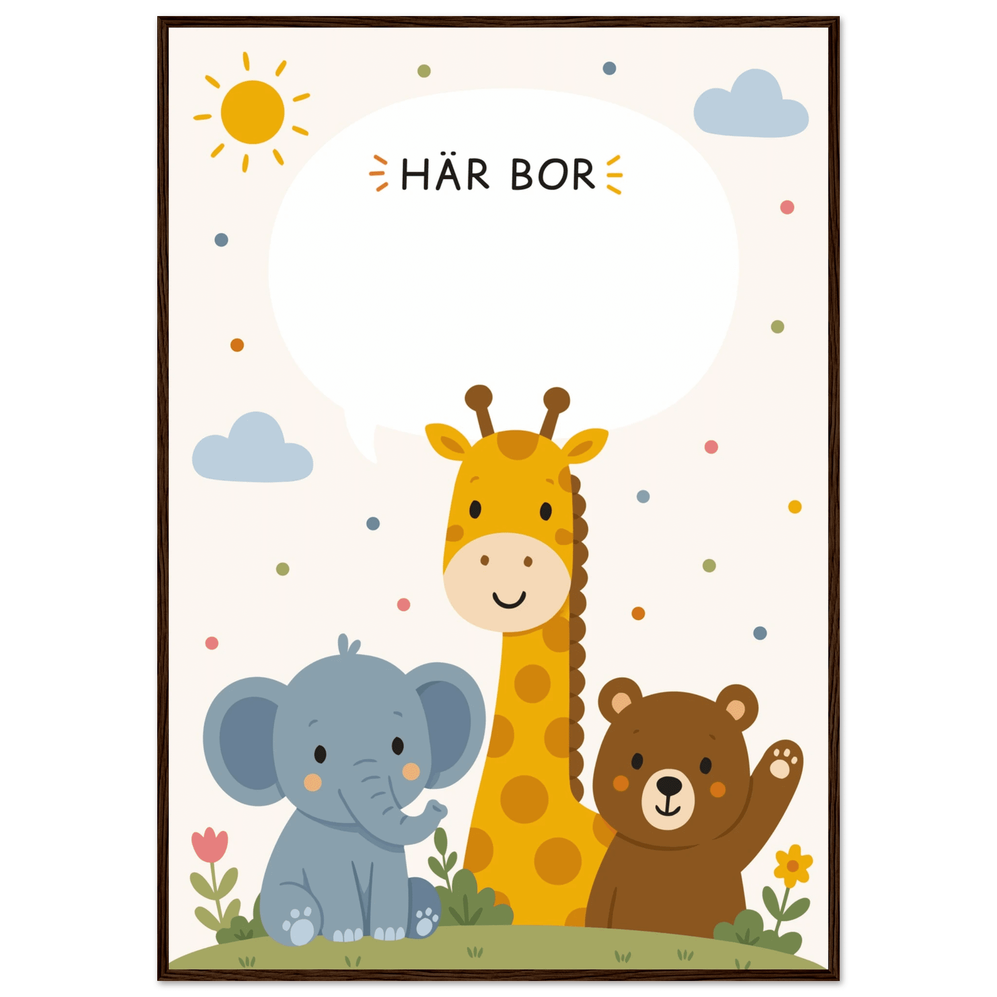 Personlig namnposter med djur | Här bor ❤️ poster