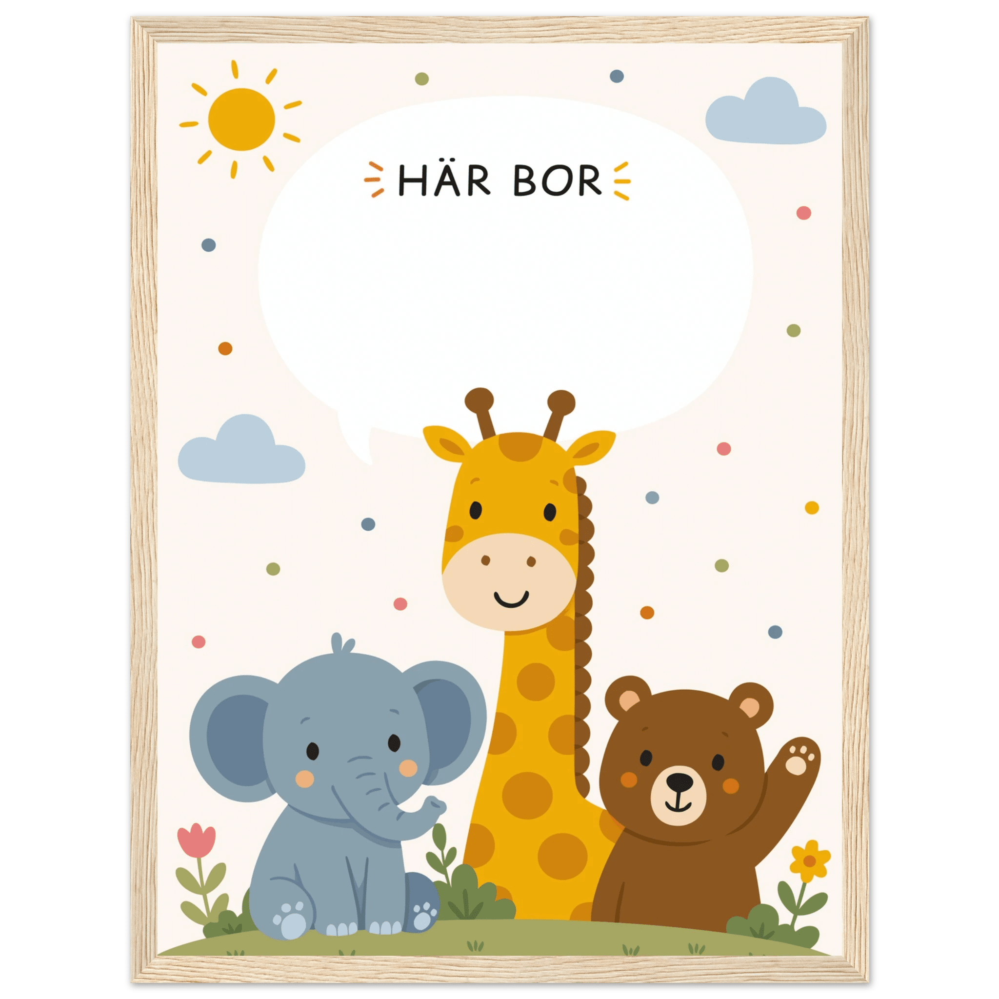 Personlig namnposter med djur | Här bor ❤️ poster