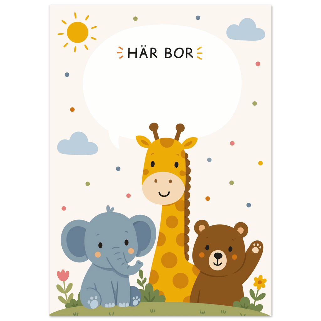 Personlig namnposter med djur | Här bor 💙 poster