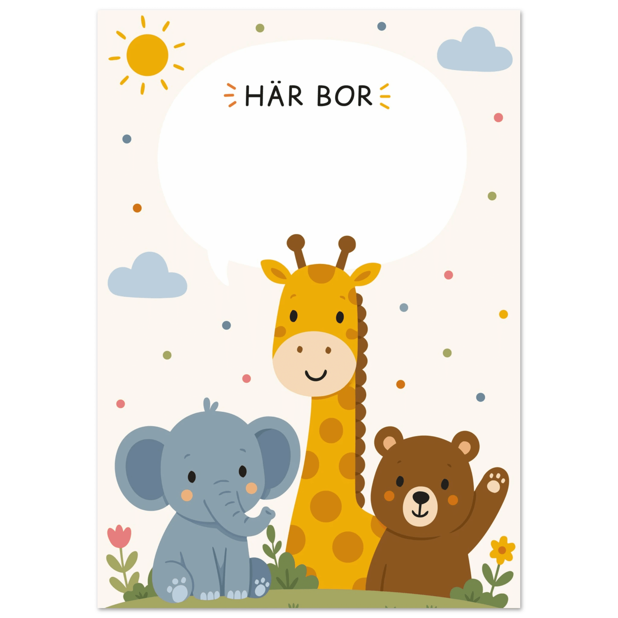 Personlig namnposter med djur | Här bor ❤️ poster