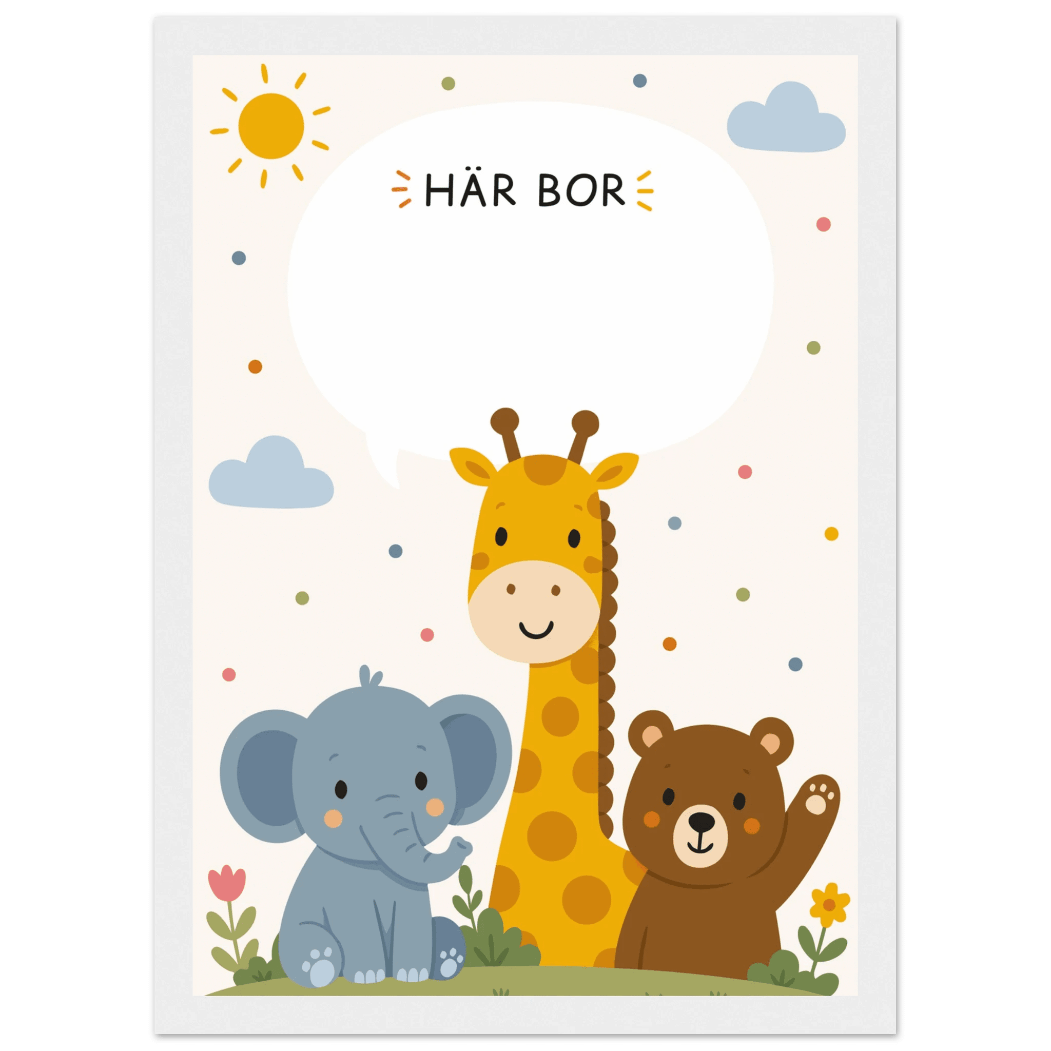 Personlig namnposter med djur | Här bor 💙 poster