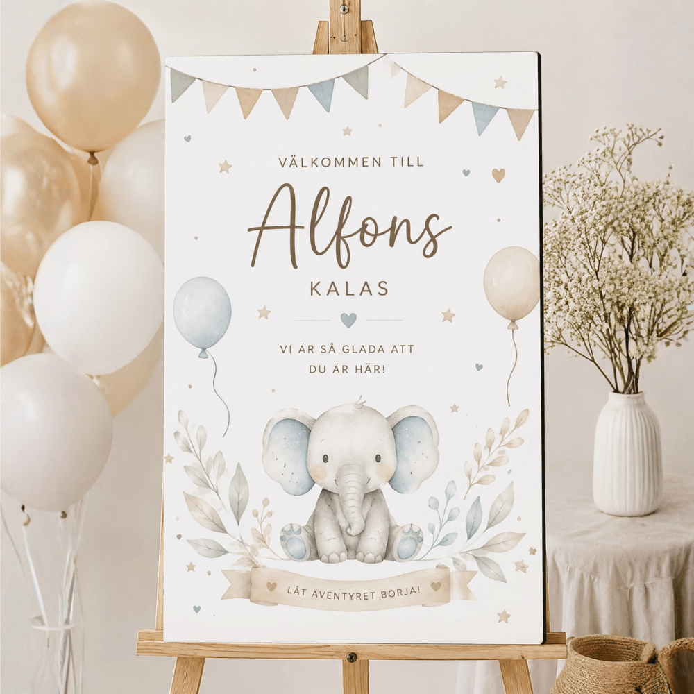 Personlig välkomstskylt till kalas, dop & babyshower på PVC-skiva poster