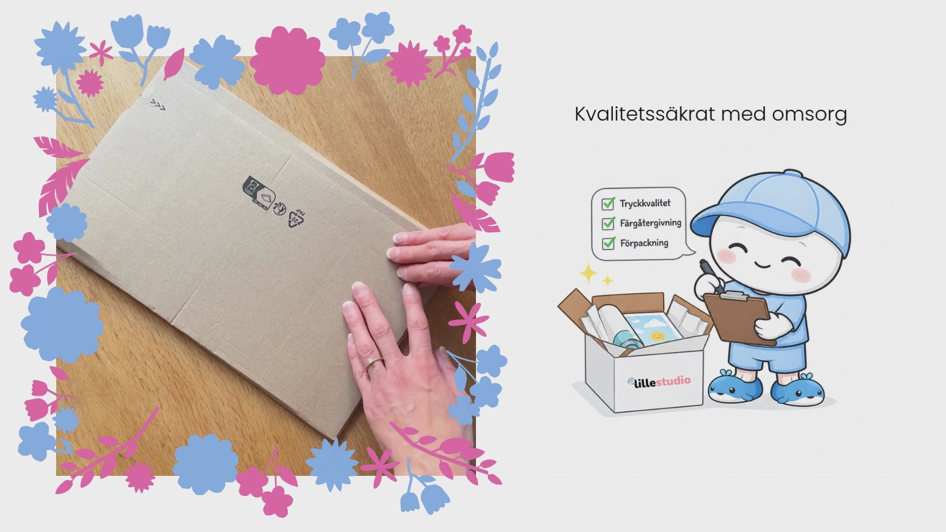 Video som visar unboxning och kvalitetssäkring av Lillestudios posters