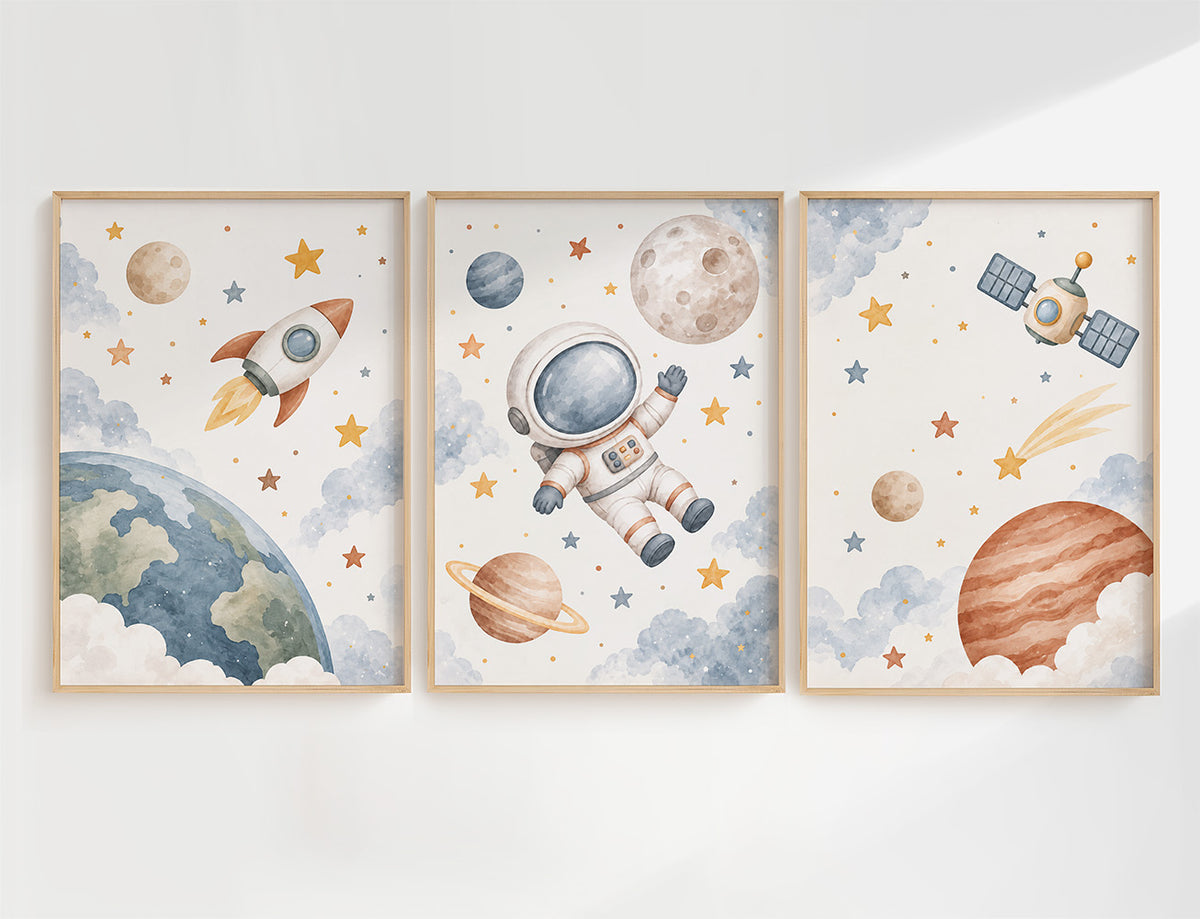 Rymdposters - Raket, Astronaut & Satellit